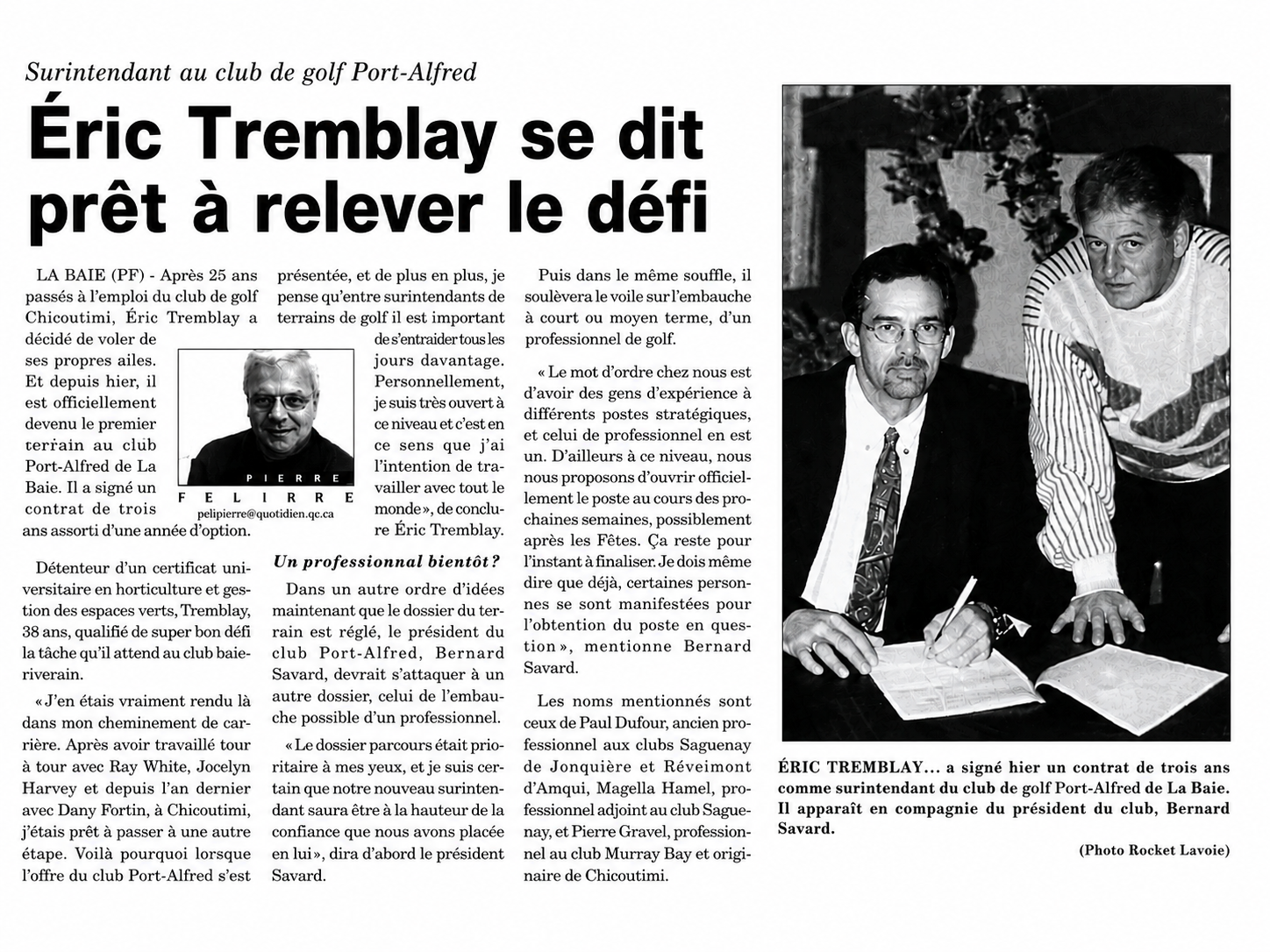 Eric Tremblay Signe Son Contrat